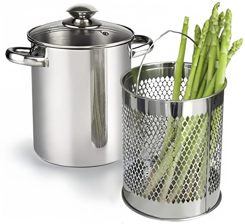 RUNZI Asparagus Pot Stainless Steel Steamer Cooker with Basket and Lid Pasta 16cm 4L - Image 1